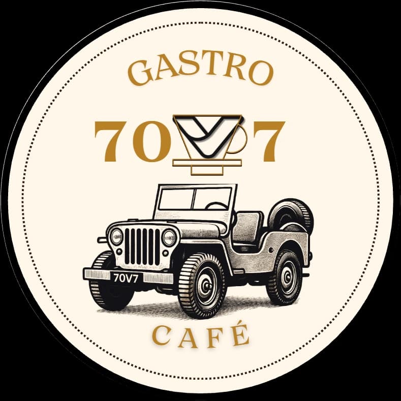 Logo de Gastro 70V7 Café: un Willys bajo un filtro de café