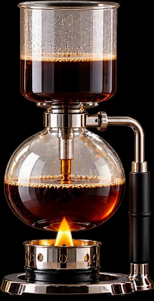 Una cafetera Syphon con su mechero encendido